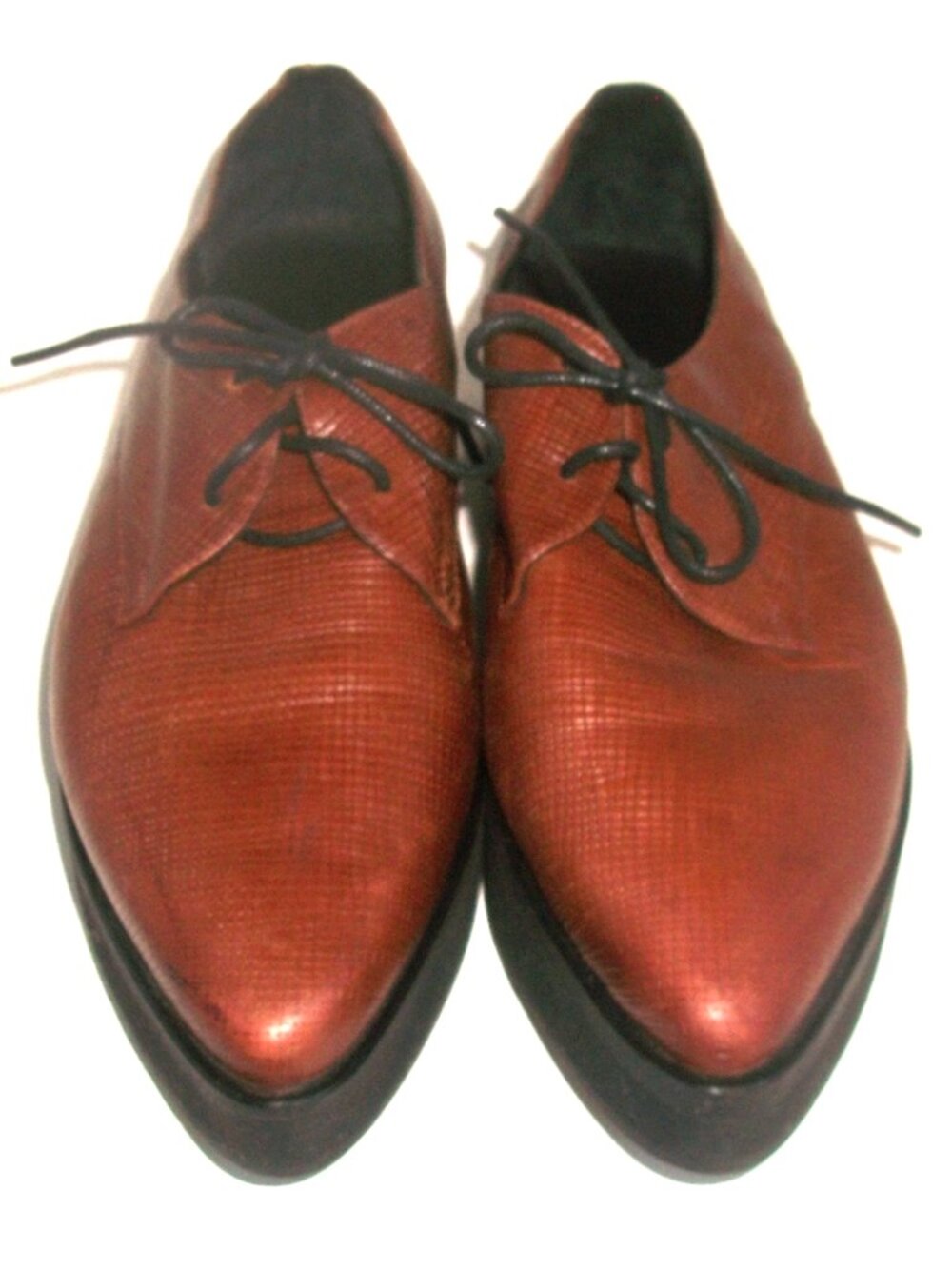 Katz & Birds Handmade Textured Brown Leather Pointy Platform Oxfords - Picture 2 of 10